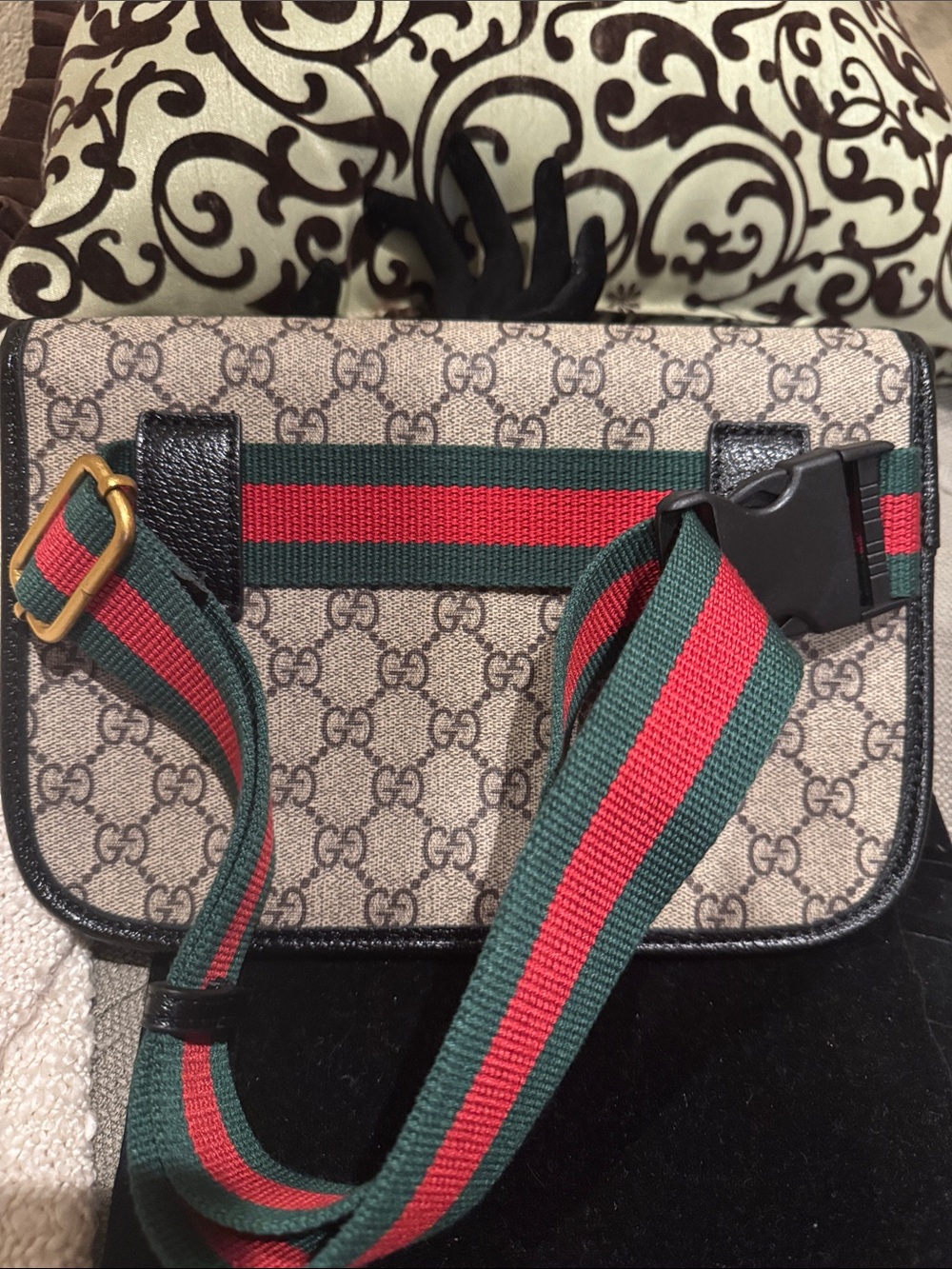 NEW Gucci Supreme Monogram Neo Vintage Web Belt Bag Black - Picture 3 of 12
